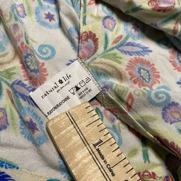 Natural Life Shirt Large Floral Colorful Whimsical Rayon Boho Beach - Picture 4 of 7